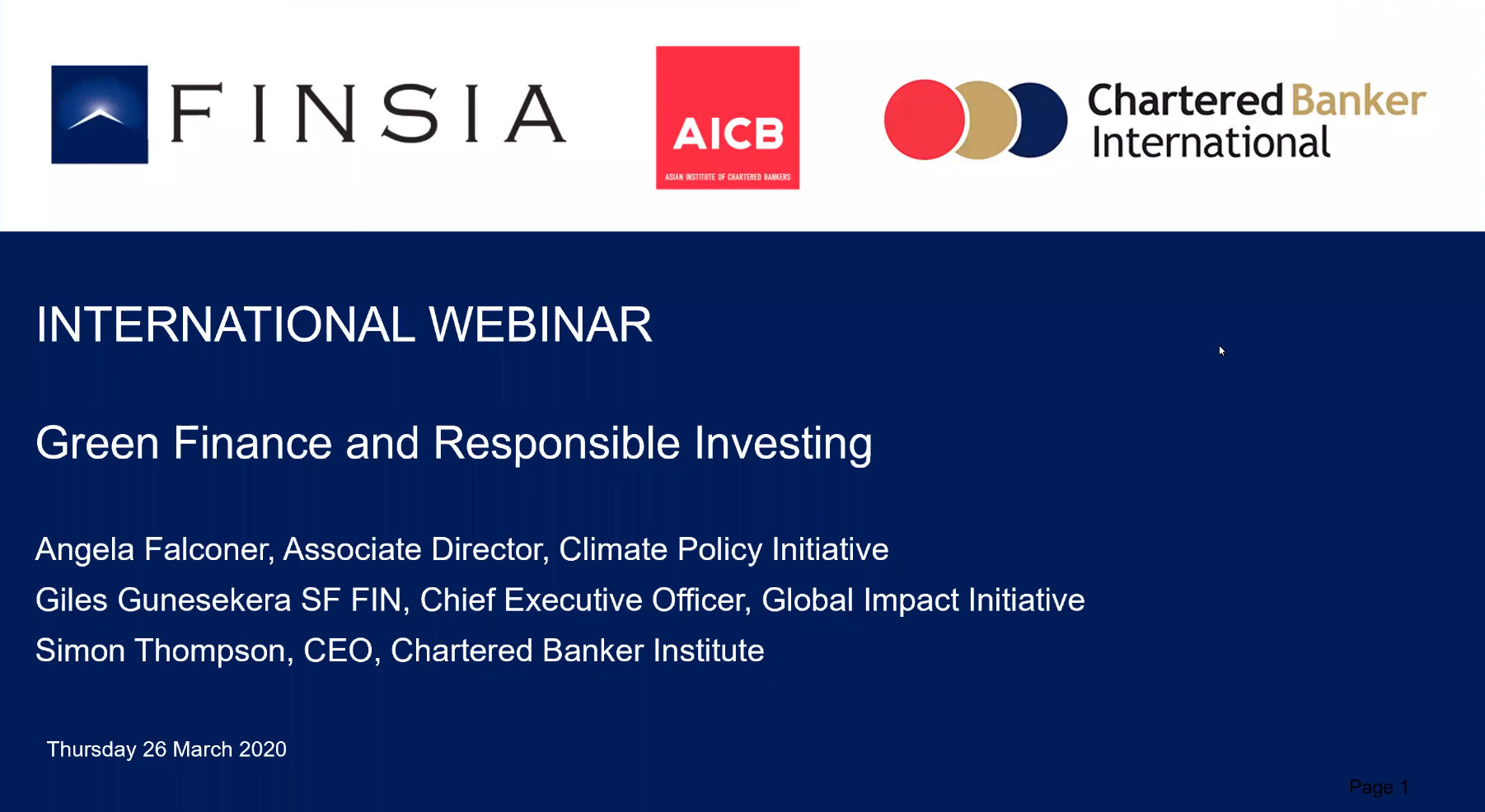 International Webinar: Green Finance and Responsible Investing